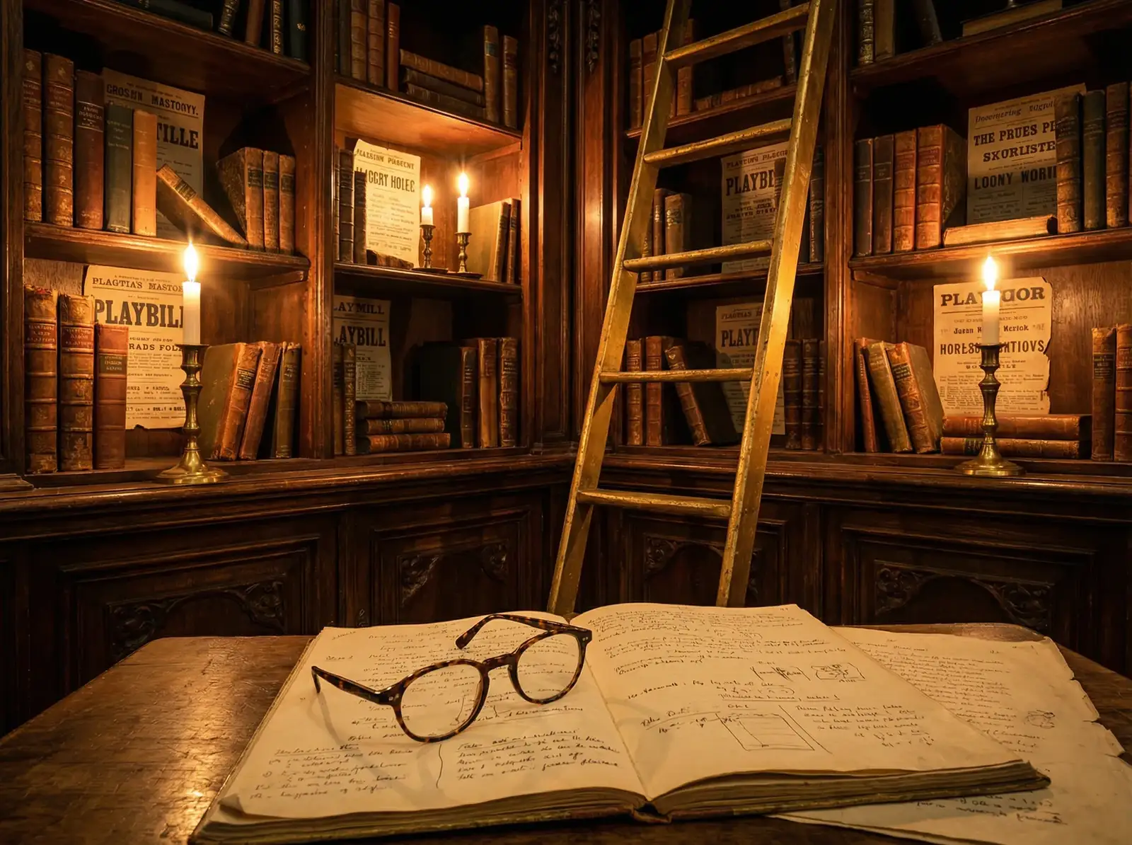 日本三级 剧本图书馆 - 古典书架与手稿